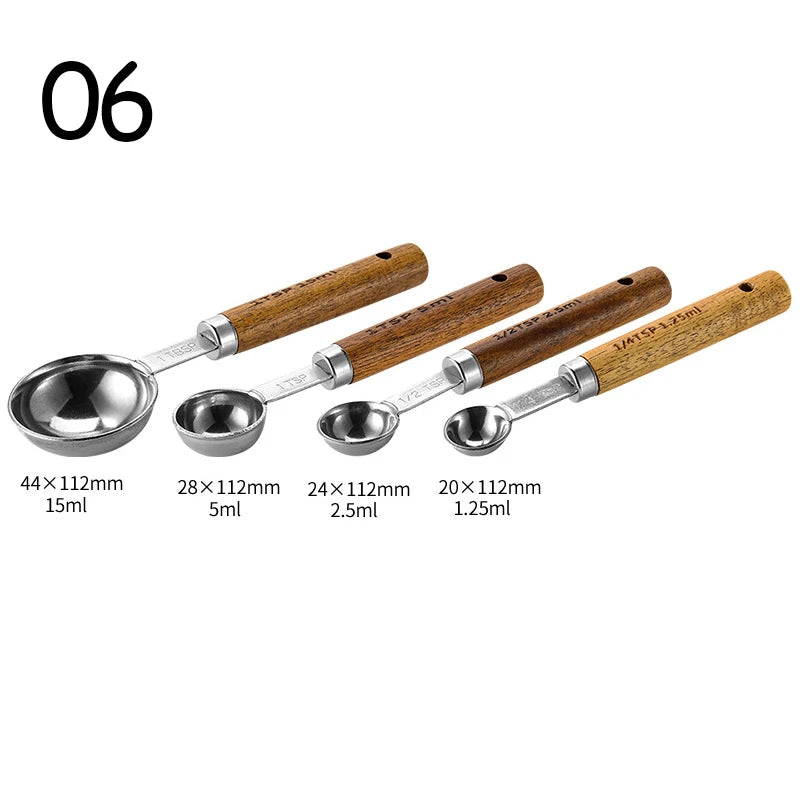 4-Piece Stainless Steel Measuring Spoons Set – Wooden Handle Measuring Spoon Set Oasis Select siliver 06