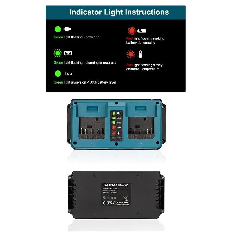 1pcs Battery Charger For Replacement Charger Station Suitable For 14.4-18V BAT609 BAT609G Lithium-Ion Battery 2-Port Charging Oasis Select