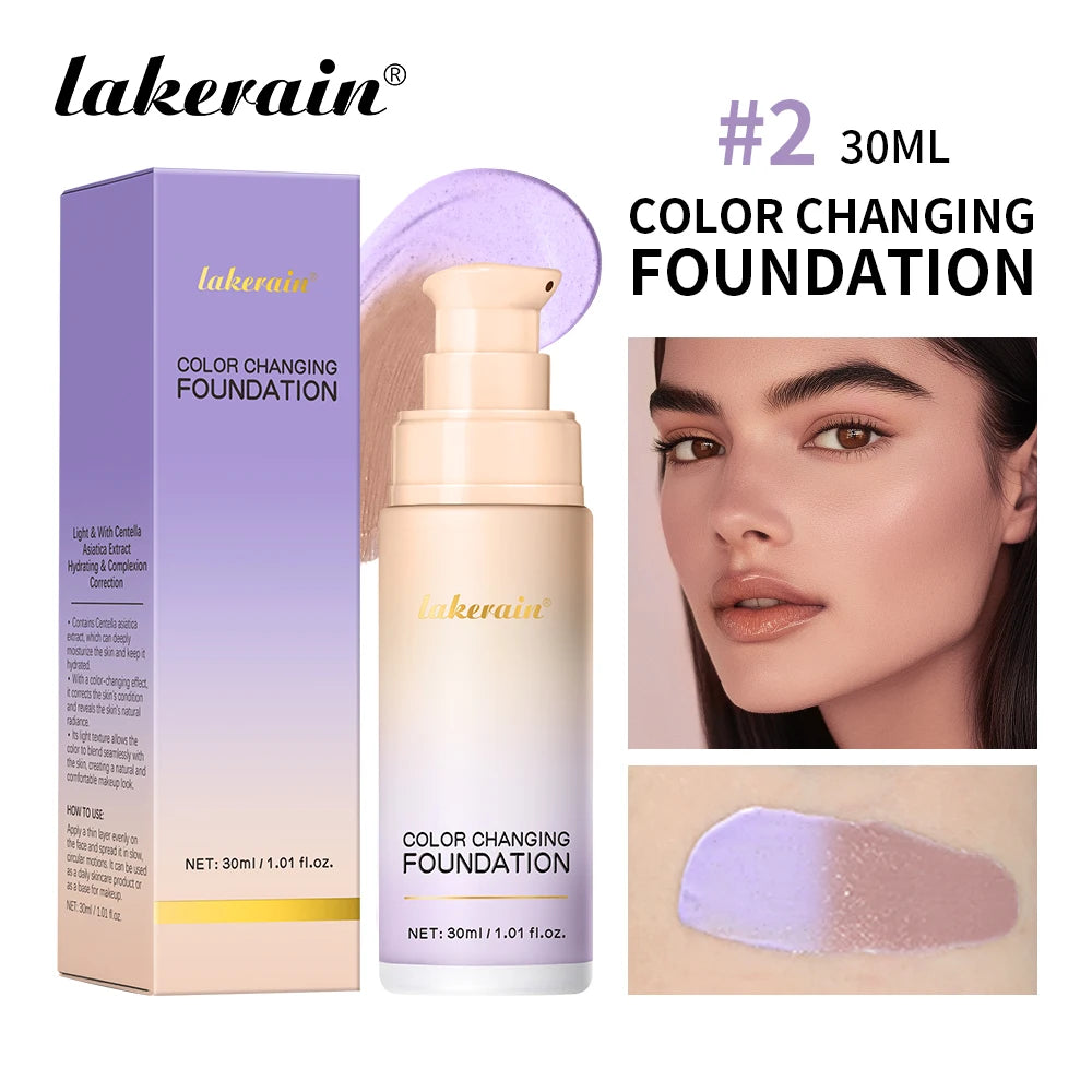 Lakerain 30ml Color Changing Foundation Long-lasting Moisturizing Even Skin Tone Liquid Coverage Lightweight Base Natural Makeup Oasis Select SKY BLUE