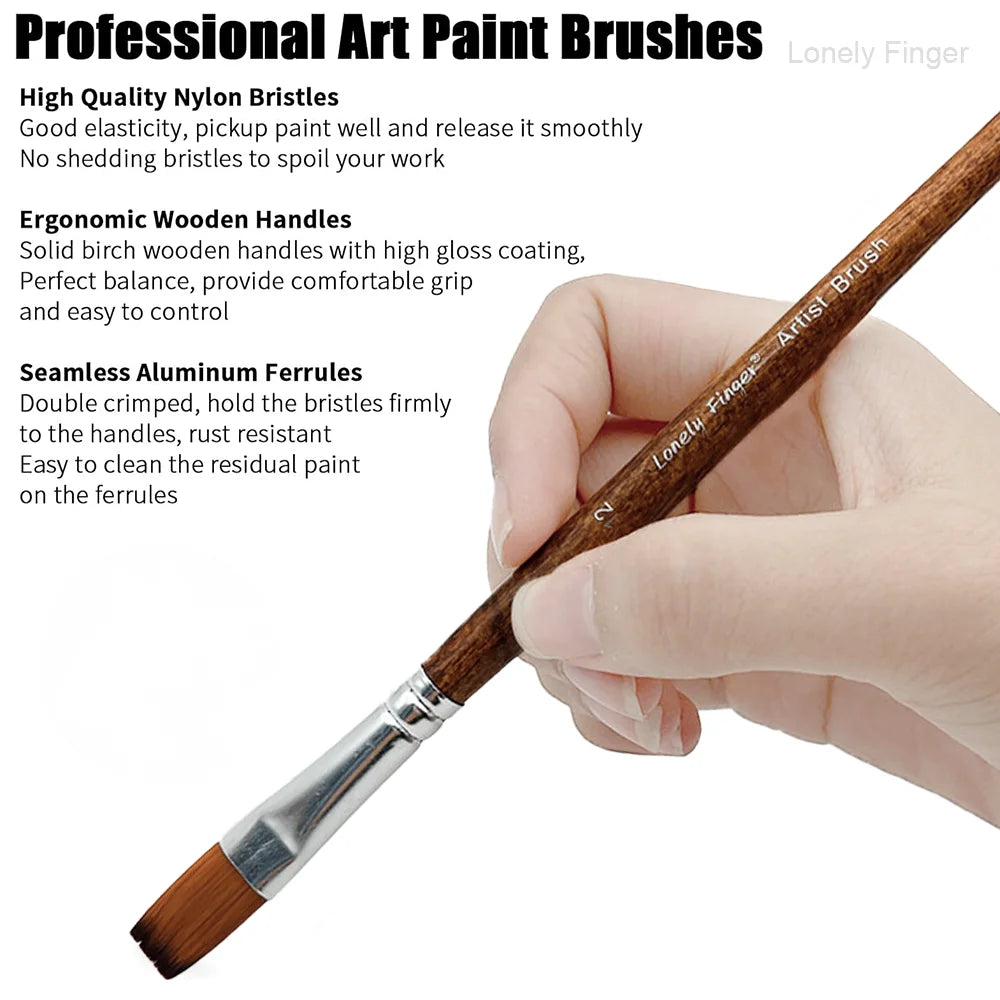 Flat Paint Brushes Set, 12pcs Nylon Professional Flat Paint Brushes for Watercolor, Oil Painting, Acrylic, Face Body Nail Art, C Oasis Select