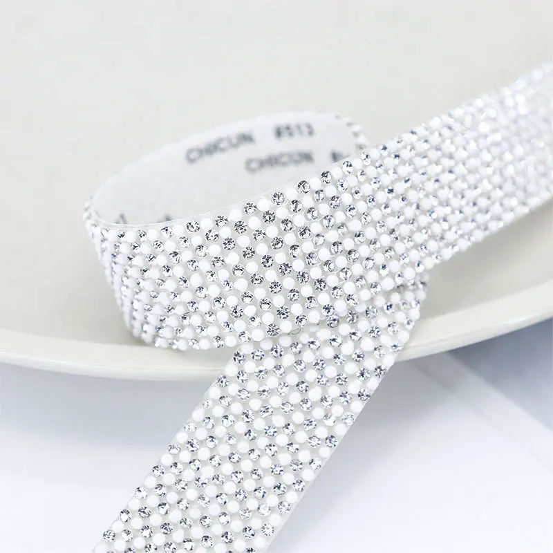 40cm Self Adhesive Artificial Pearl Rhinestone Sticker Crystal Diamond Ribbon DIY Decoration For Arts Crafts, Sewing, DIY Event Oasis Select B -Width 20mm