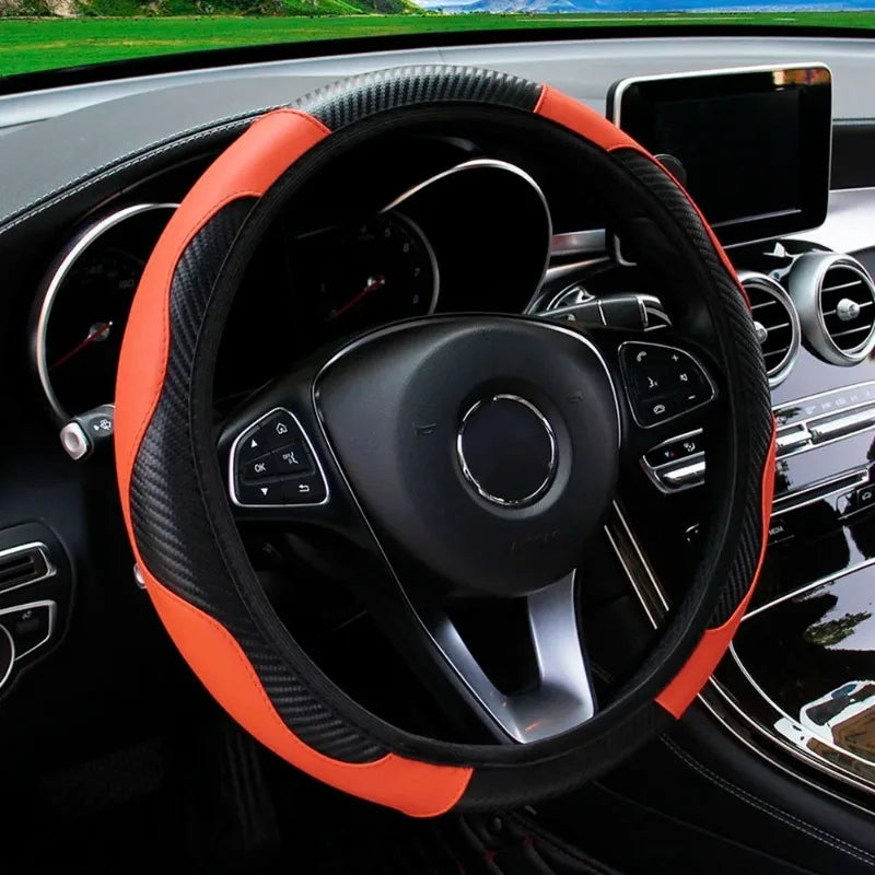Practical ringless stretch car steering wrap, new carbon fiber leather elastic band steering wheel cover Oasis Select