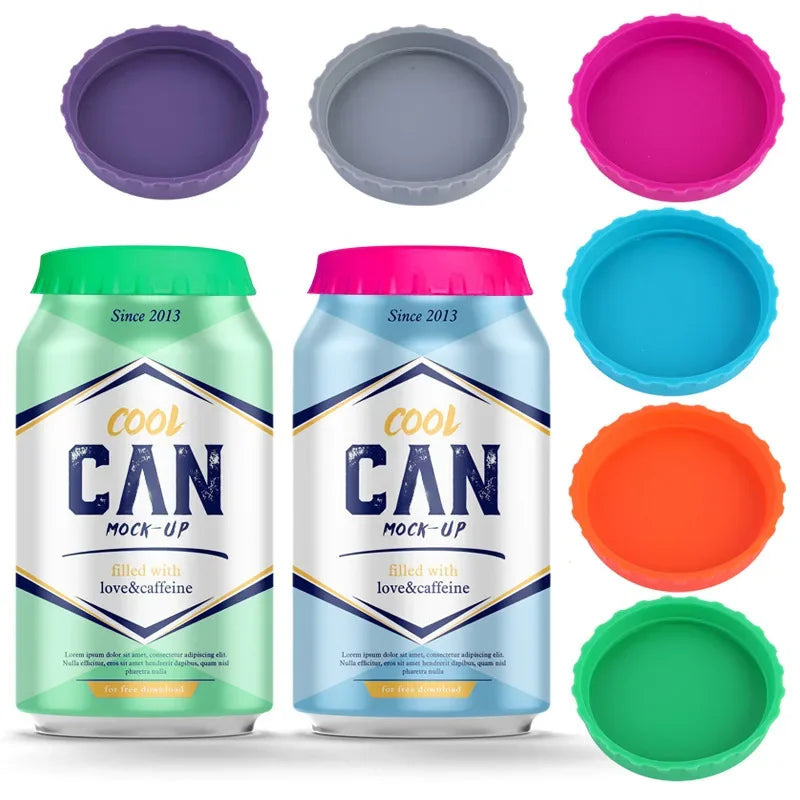 6 Pack Silicone Soda Lid Beverage Can Cover Beer Bottle Caps Juice Can Topper Reusable Coke Can Saver 6 Color Can Stopper Oasis Select