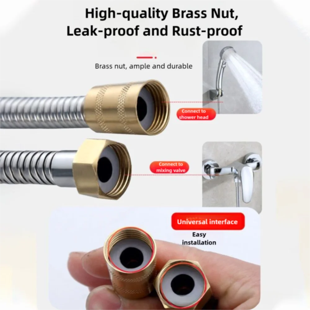 Universal Stainless Steel Shower Hose Reinforced Explosion-proof Extension Tube Leakproof 1.5/2m Replacement Hose Bathroom Oasis Select
