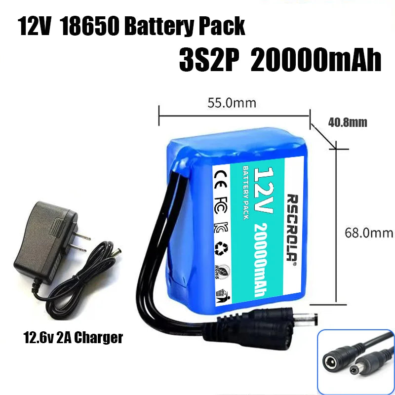 12V Rechargeable 18650 Lithium Battery Pack with BMS & Charger – Long Cycle Life for Solar, LED Light, RC Model, Power Supply Oasis Select 3s2p 20Ah