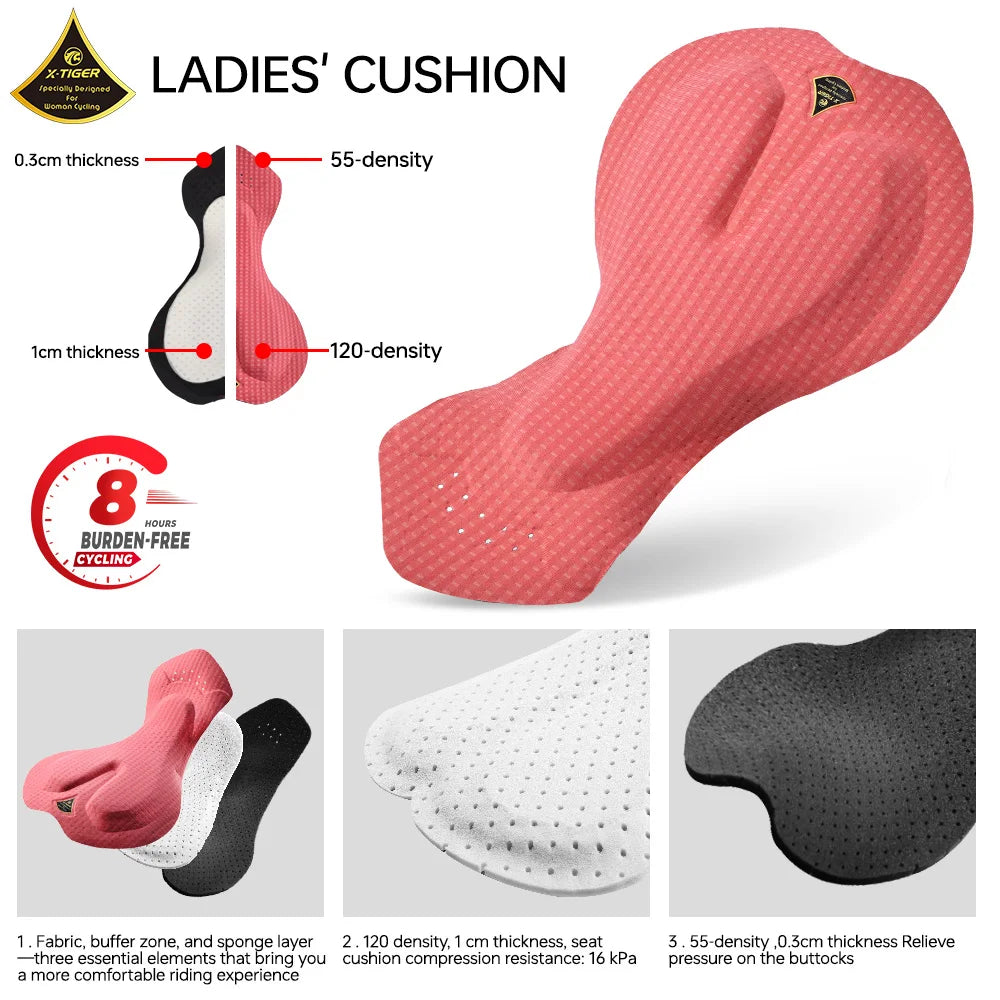 X-TIGER Women Cycling Bib Pants 120 Density Shockproof Breathable Bike Tights MTB Biking Long Trousers for Long Distance Cycling Oasis Select