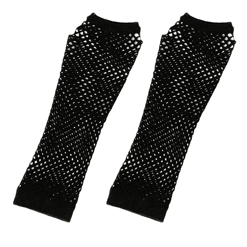 1Pair Women's Long Fingerless Fishnet Mesh Gloves Punk Rock Style Arm Warmers For Night Club Party Fashionable Sexy Gloves Oasis Select Black