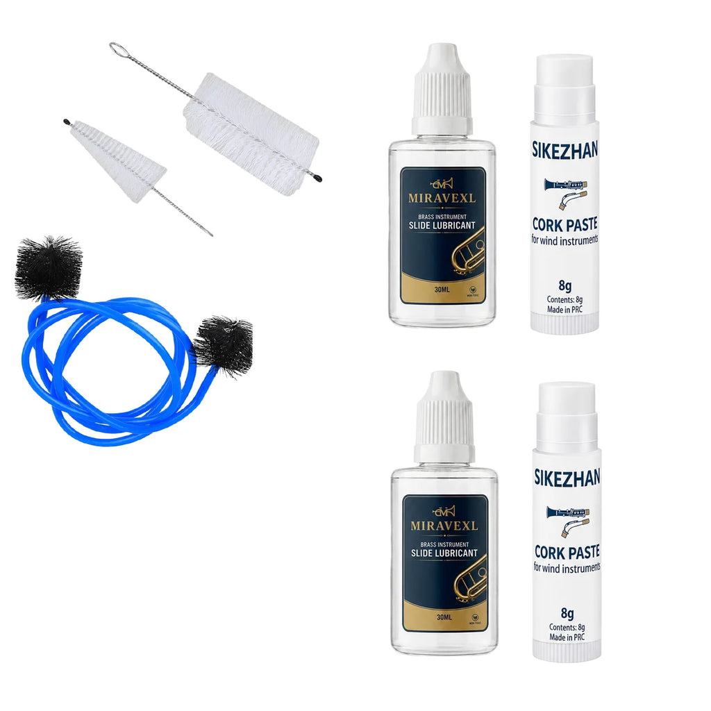 Musical Instrument Care Kit – Valve Oil, Cork Grease & Cleaning Brushes for Brass & Woodwind Instruments, Professional Set Oasis Select 5-Piece Set