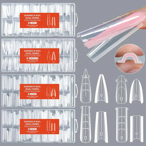 256Pcs/Box Sandwich Nail Dual Form Nail Tips Quickly Building Gel Form Nail System Full Cover Tips Nail Extension Form Kit Oasis Select
