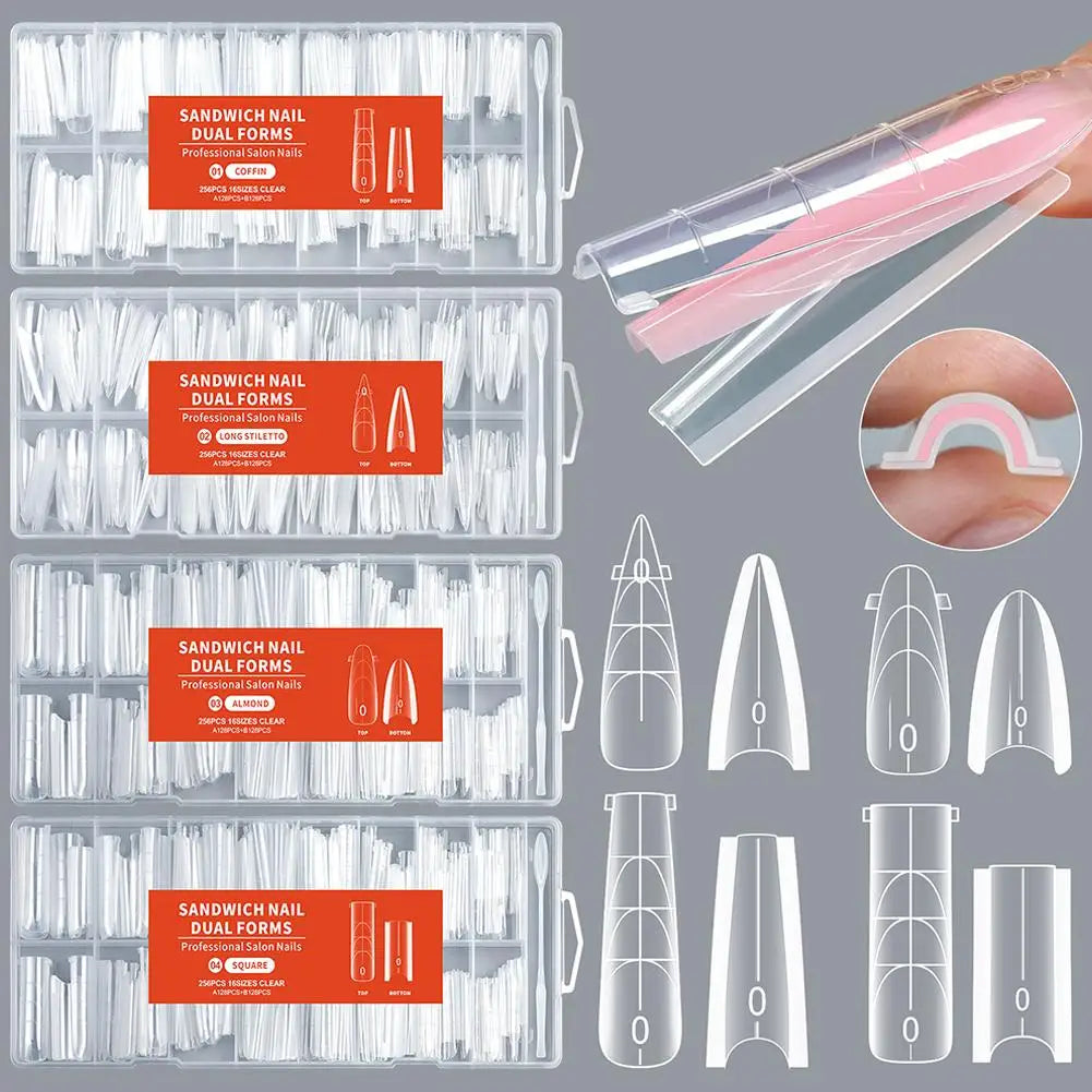 256-Piece Sandwich Dual Form Nail Tips – Full Cover Extension Kit Nail Extension Tips Oasis Select