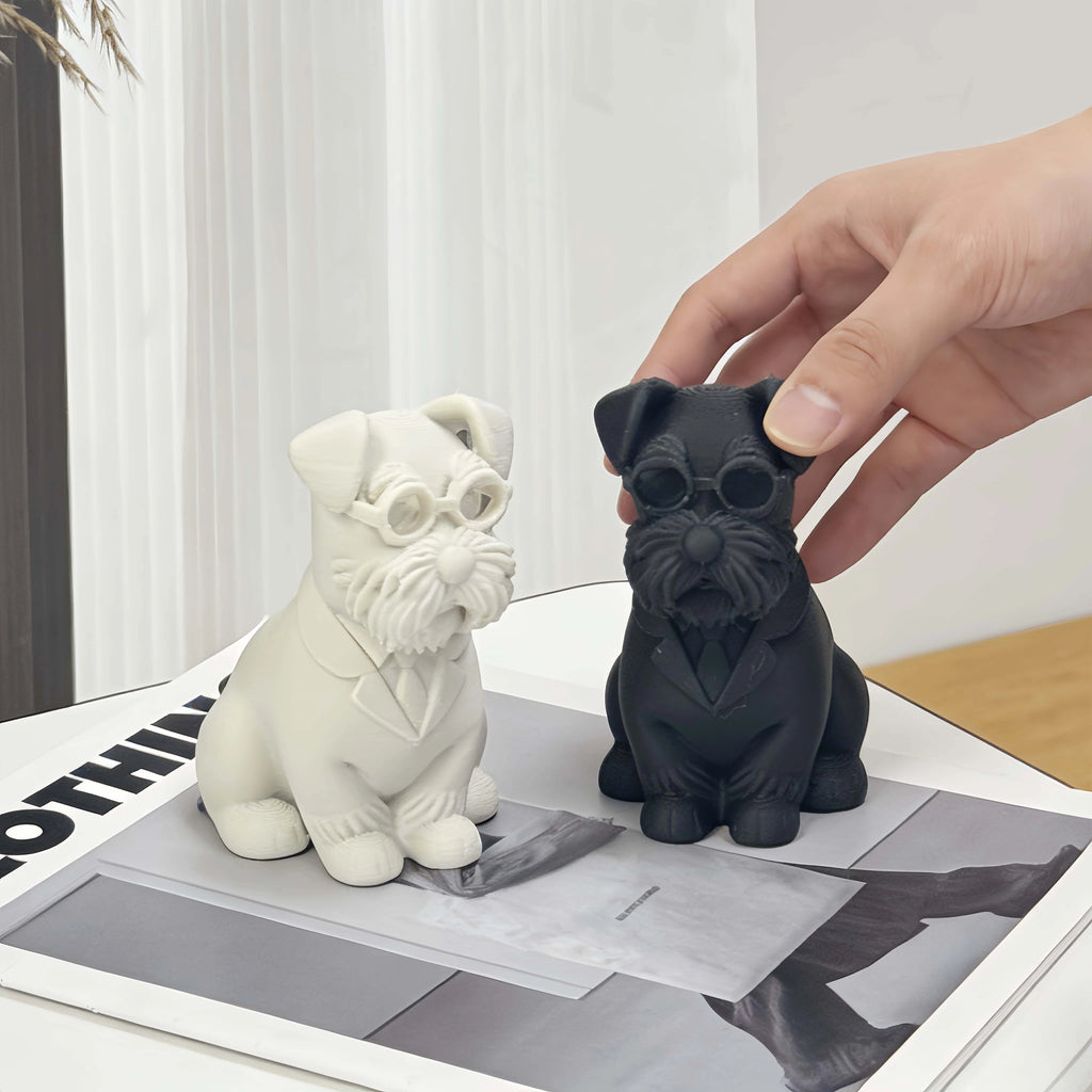 Gentleman Suit Wearing Schnauzer Figurine 3D Printing Cute Dog Statue Mini Puppy Ornaments for Home Office Desk Minimalist Decor Oasis Select