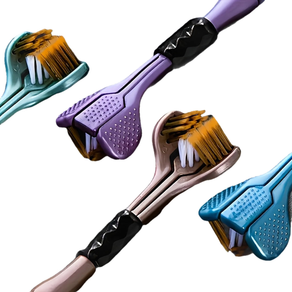 4pcs Set of Ergonomic Manual Toothbrushes with 3 Brush Heads,Golden Volcanic Bristles And Soft Grip Handle - Suitable for Adults Oasis Select