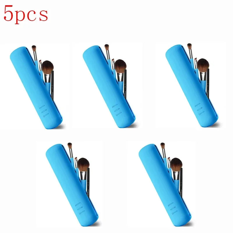 5/3/1Pcs Silicone Makeup Brush Storage Bag Waterproof Makeup Brush Travel Holder Magnetic Portable Cosmetic Bag Multipurpose Oasis Select 5pcs blue