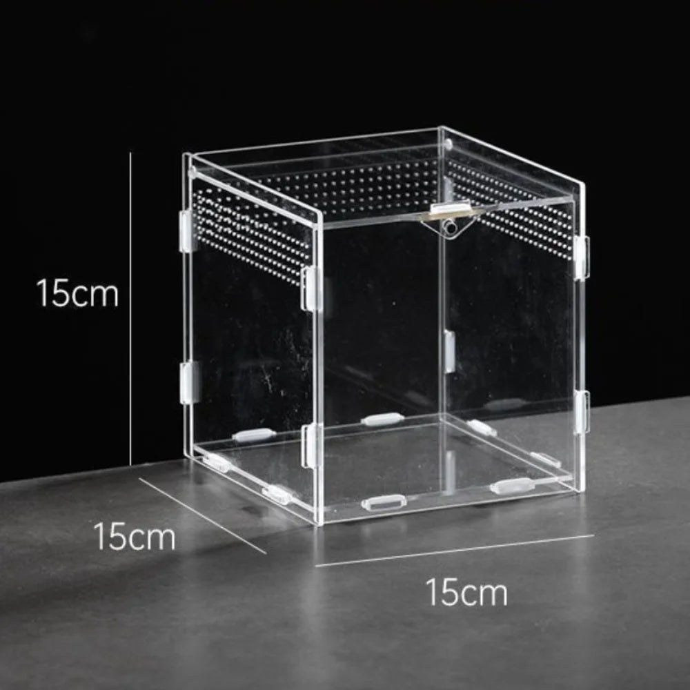 Durable Acrylic Reptile Habitat Clear Multiple Size Spider Feeding Case Arboreal Anti-Escape Lizard Breeding Box for Chameleon Oasis Select 15X15X15cm