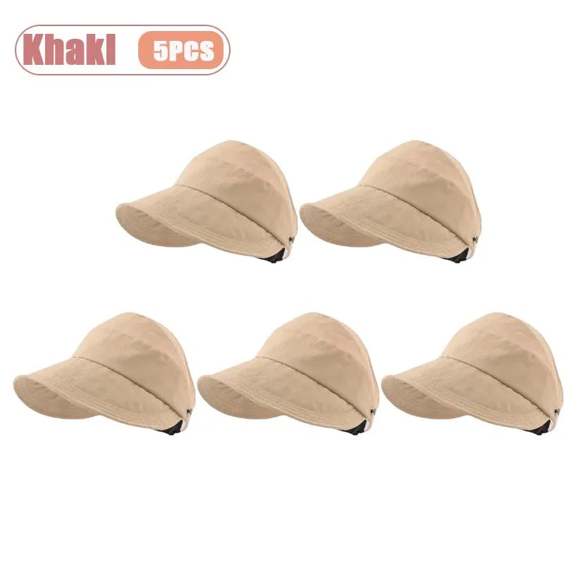 1-5PCS Women‘s Summer Sun Protection Hat Visor Face Cover Bucket Cap Korean Style Baseball Hat for Outdoor Beach Travel Oasis Select Khaki-5PCS