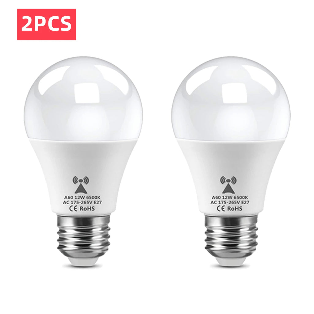 Energy Saving E27 LED Radar Sensitive Light Bulb 2-10Pcs 220V Auto On Off Radar Smart Detect Light Sensor Lamp For Doorway Stair Oasis Select 2x Light Bulb WHITE