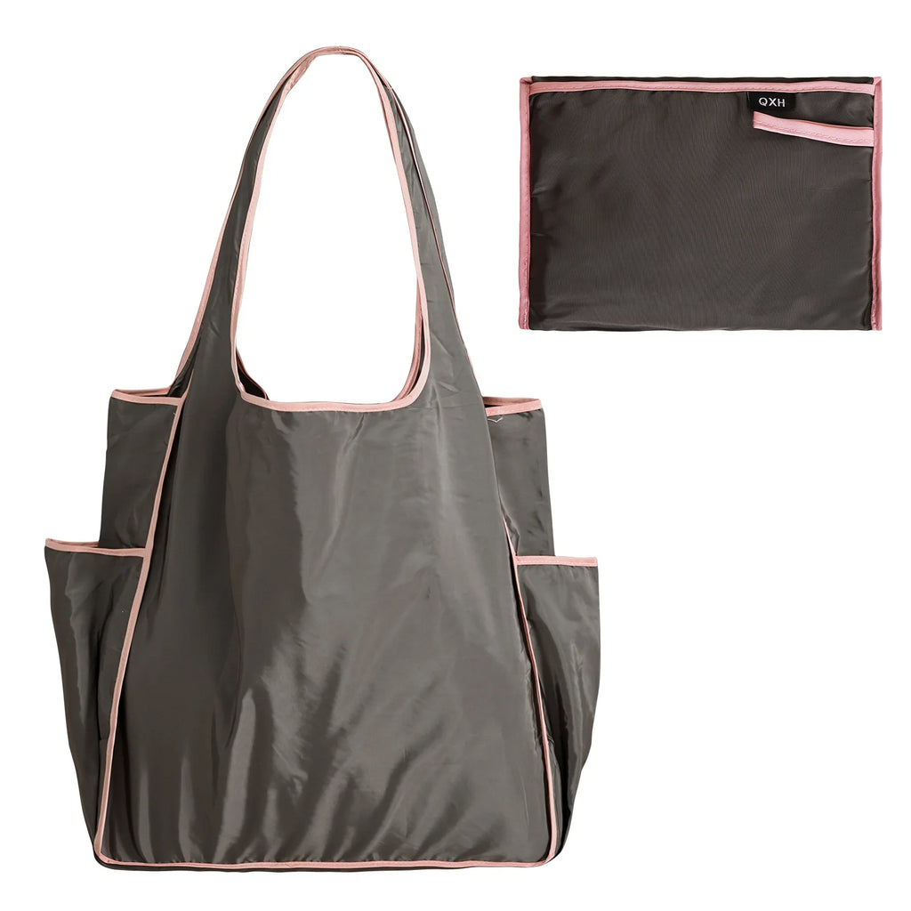 Thick Foldable Shopping Storage Bag Large Capacity Reusable Grocery Bags Eco Friendly Supermarket Waterproof Shoulder Bag Oasis Select Grey