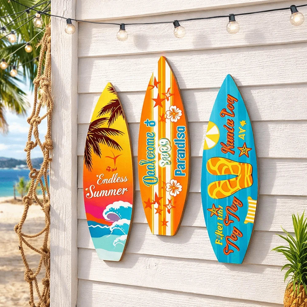 Summer Beach Themed Surfboard Wall Hanging Colorful Handcrafted Wooden Surfboard Sign Retro Surfboard Ornaments Outdoor Wall Art Oasis Select