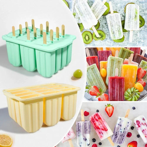 12-Cavity Silicone Ice Cream Mold Set with Lid Easy Release Kitchen Tray for Homemade Desserts Compatible with Refrigerator Oasis Select