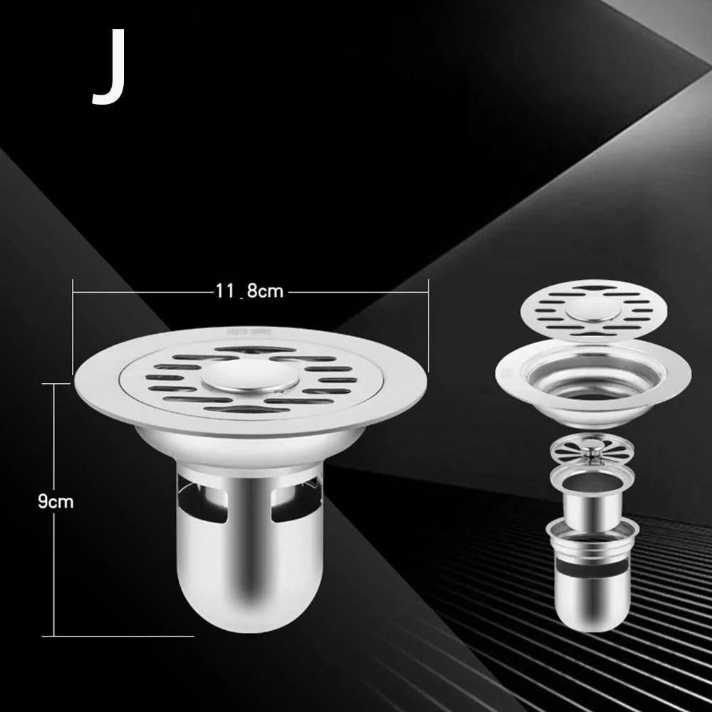 With Grid Grate Cover Shower Floor Drain Stainless Steel Round Dual-purpose Floor Drain Dectable Backflow Preventer Oasis Select 12cm-D