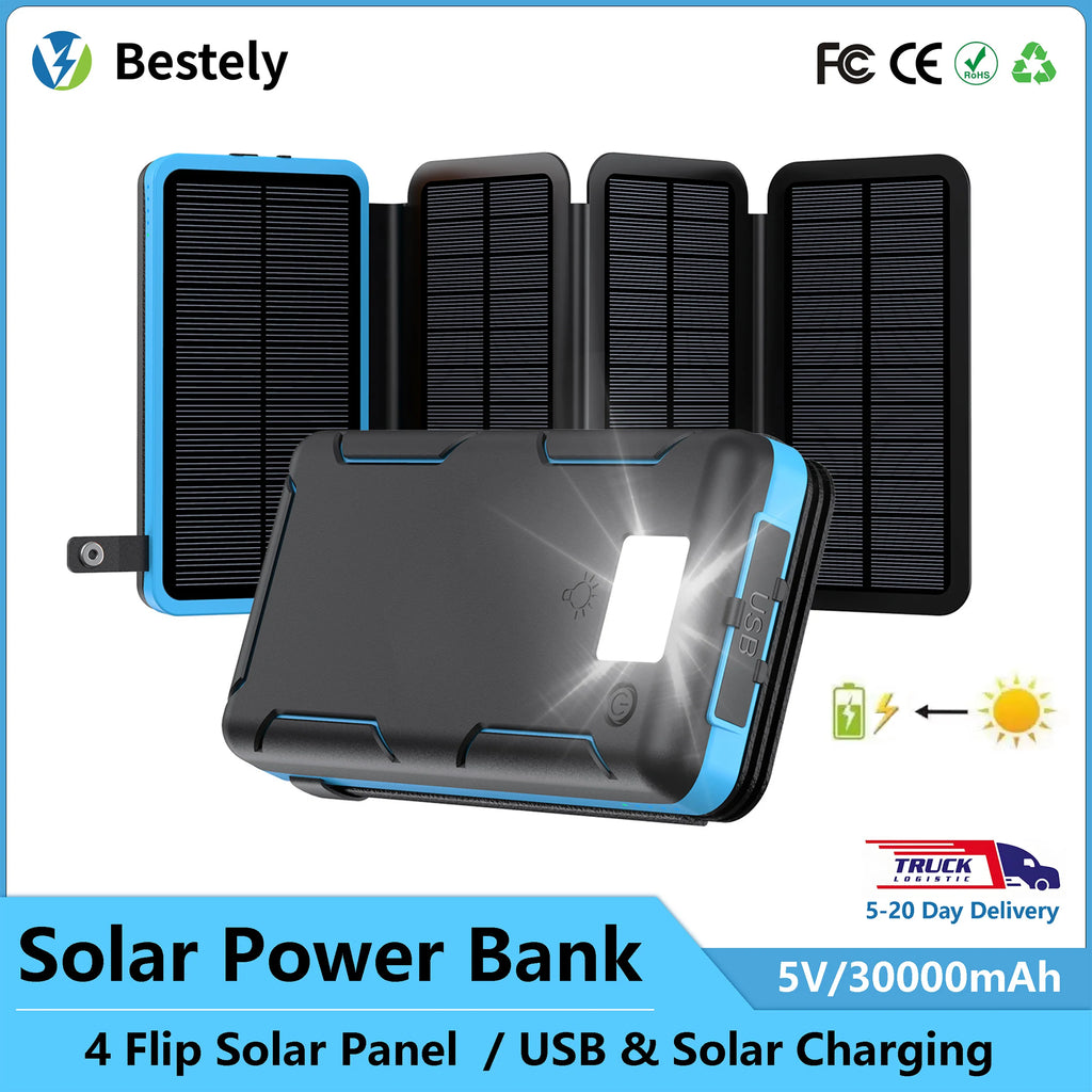 30000mAh Solar Power Bank Flip Panel Large Capacity IOS/Android USB Fast Charge Dual Charging Solar/Type-C Portable for Camping Oasis Select
