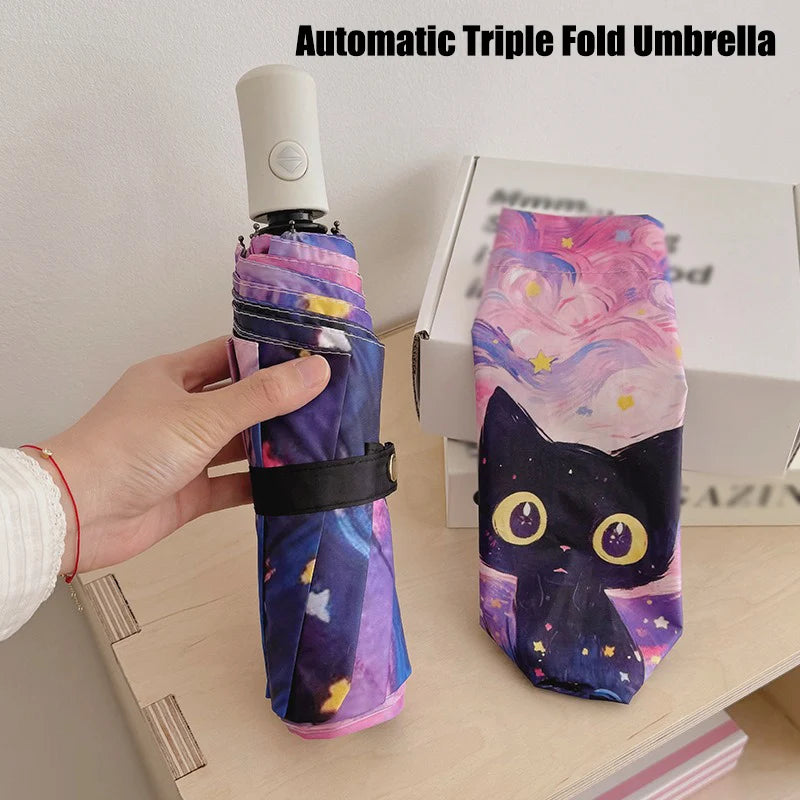 Folding Cartoon Cat Pink Umbrella Professional Sunscreen and UV Protection Umbrella Suitable for Both Sun and Rain Automatic Oasis Select automatic 8K iron