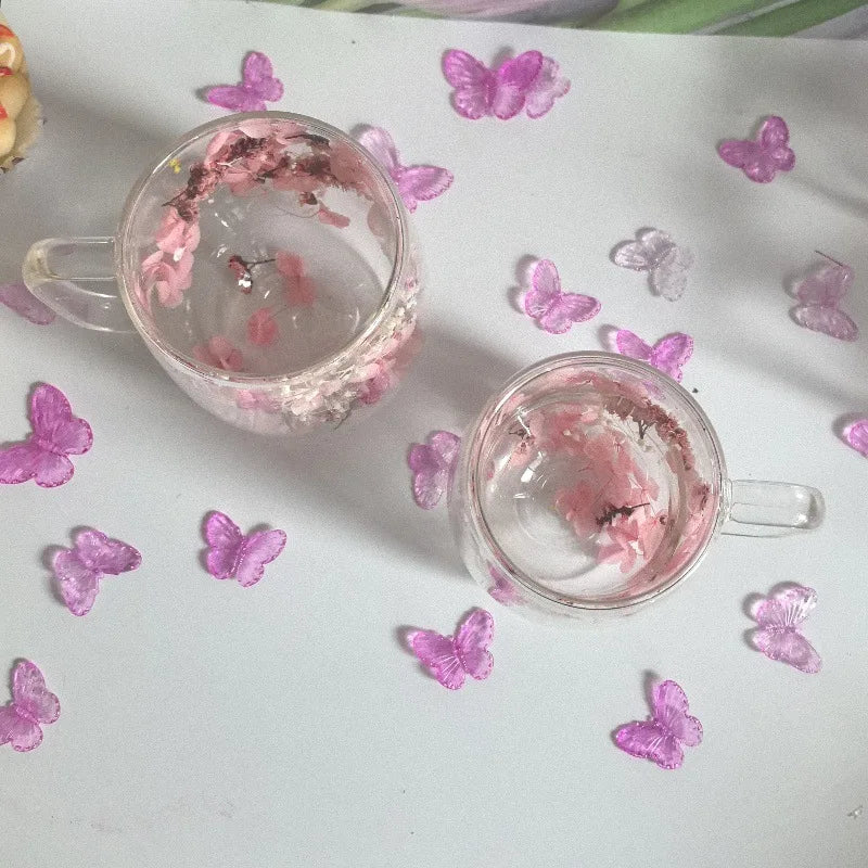 2pcs Double-Layer Insulated Glass Cup with An Internal Floral Pattern Design, Suitable for Coffee, Tea, and Cocktails Drinkware Oasis Select