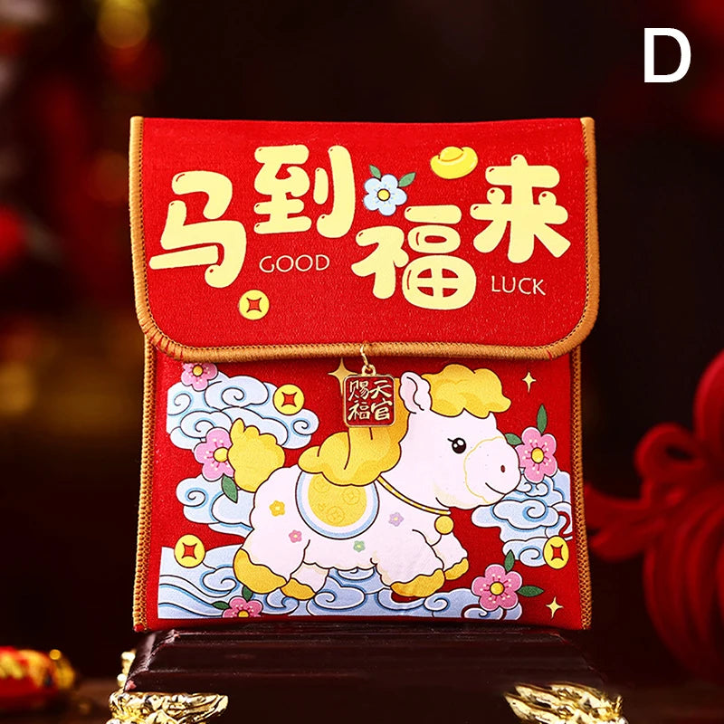 1Pc 2026 Year Of The Horse Fabric Red Envelope Traditional New Year Lucky Money Bag Spring Festival Cloth Money Pocket Oasis Select D
