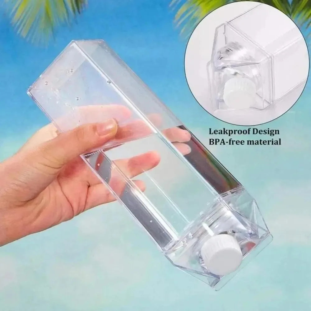 500ml/1000ml Milk Carton Water Bottle Transparent Plastic Portable Clear Box for Juice Tea Milk Bottles Drinking Cup Reusable Oasis Select