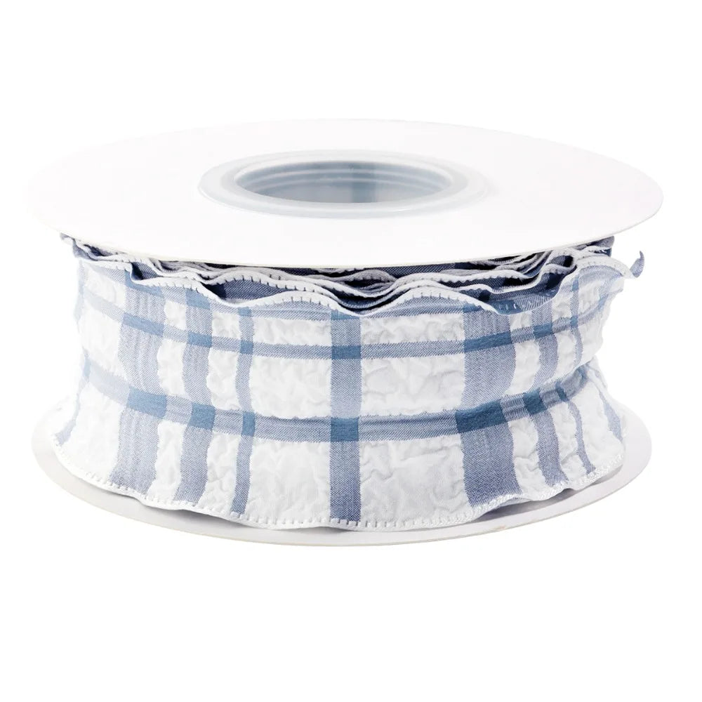 10 Yard Plaid Ribbon 4CM Width Reusable Roll of Satin Ribbon Gift Wrapping Bouquets Easy Cut Gingham Ribbons Oasis Select Blue- L