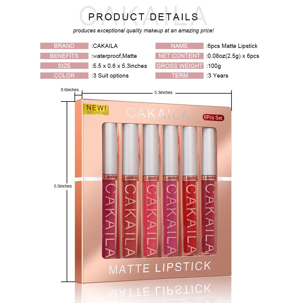 CAKAILA18 Matte Liquid Lipstick Women Lip Gloss Lipstick Makeup Gift Non-Stick CupNot FadeWaterproof Matte Lipstick set Oasis Select