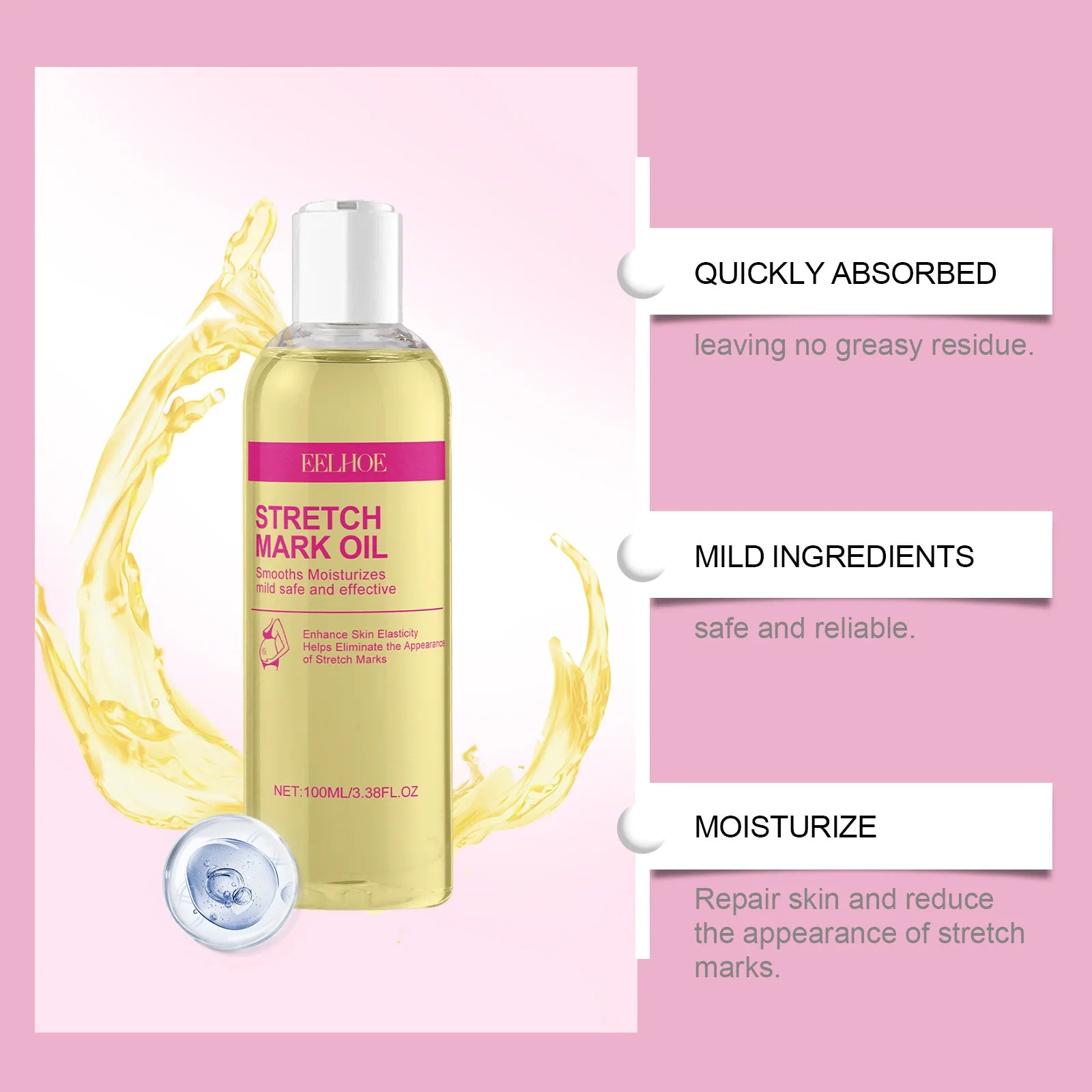 EELHOE Vitamin E Skin Care Oil Remove Pregnancy Stretch Marks Postpartum Care Elastic Skin Firming Collagen Body Care Oil 100ml Oasis Select