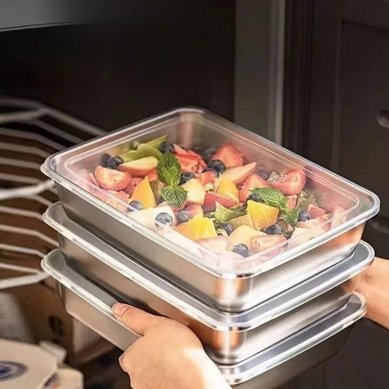 Stainless Steel Fresh-keeping Box Fruit Plate Vegetable Preparation Plate Refrigerator Storage Outdoor Bento Picnic with Lid Oasis Select