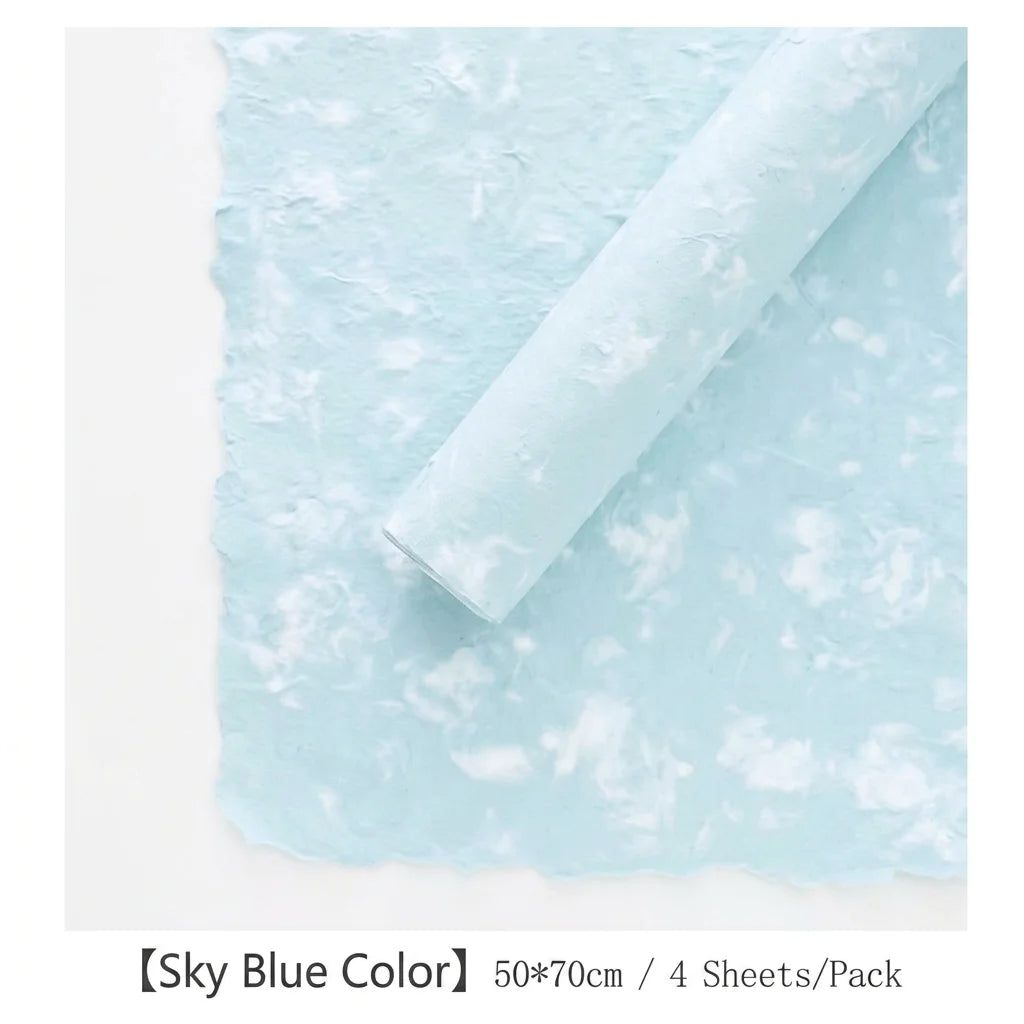 4 Pieces 50 X 70cm Mother's Day Petals Dongba Paper Handmade Retro Texture Packaging Papers Flower Bouquet DIY Packaging Oasis Select Light Blue