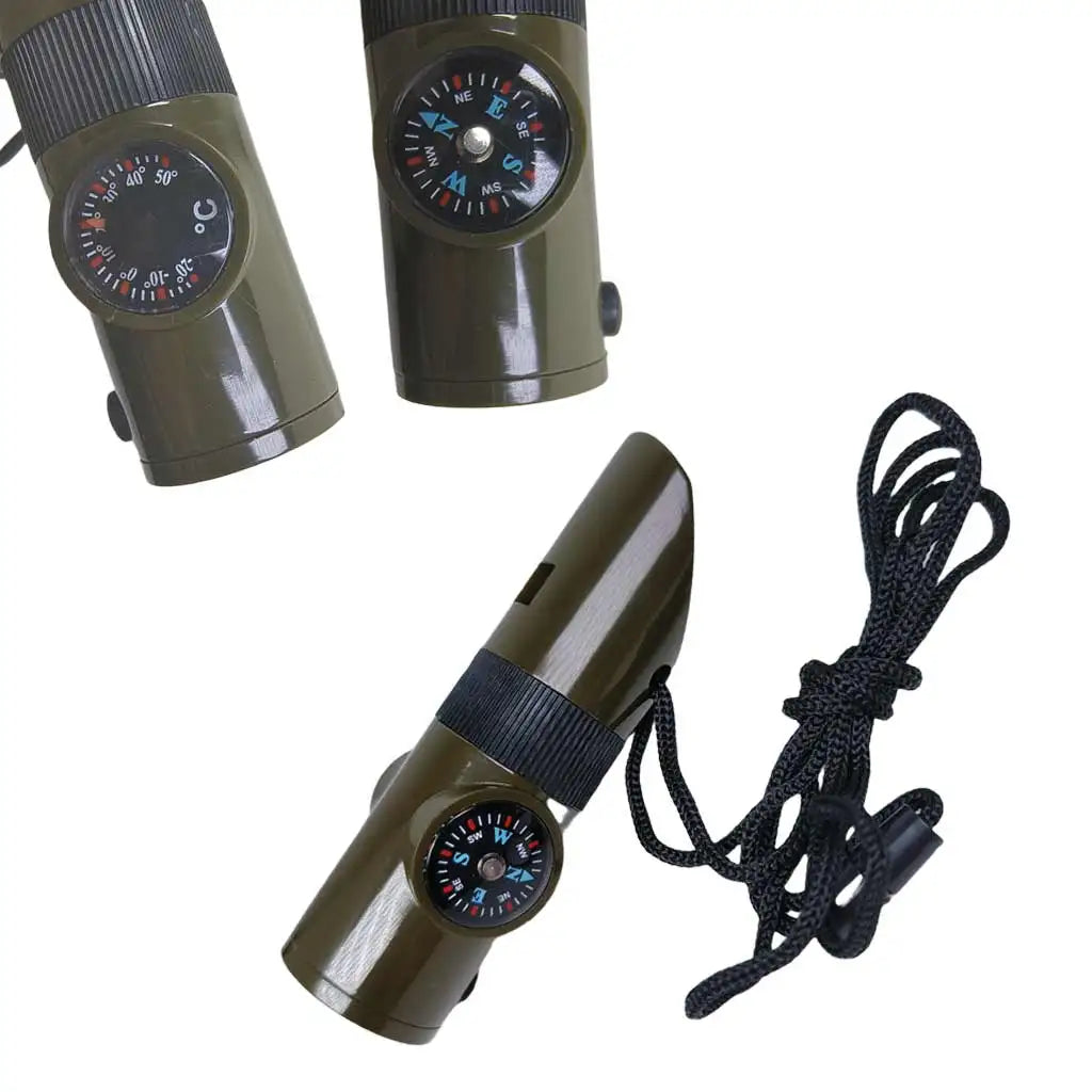 7-in-1 Survival Whistle with LED Light Compass Thermometer Essential Emergency Safety Gear For Outdoor Hiking Camping Adventures Oasis Select
