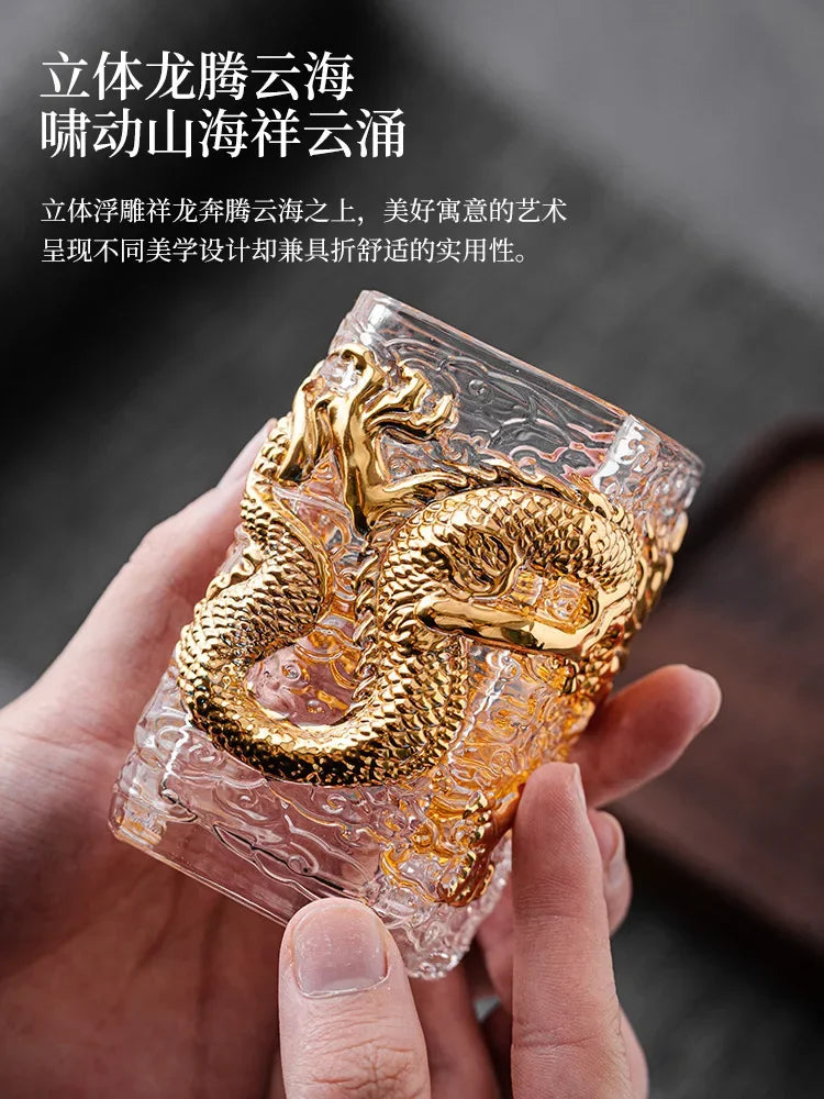 Personalized Creative Glass Tea Cup Golden Dragon Cup Heat-resistant Glass Master Single Cup Oasis Select