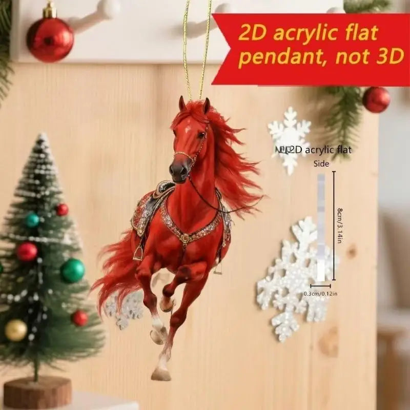 Exquisite 2D Acrylic Horse Car Rearview Mirror Pendant Backpack Charm Christmas Tree Ornament Party New Year Hanging Decoration Oasis Select A8