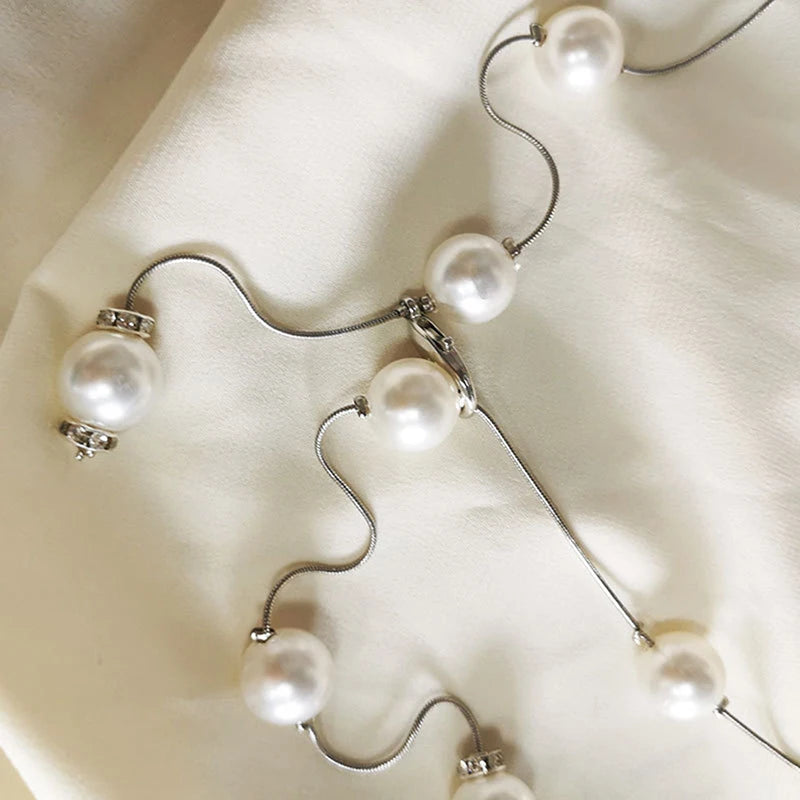 Elegant Pearl Women's Belt Simple Adjustable Metal Thin Chain Belt For Ladies Dress Skinny Waistband Decorative Jewelry Oasis Select