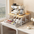 Metal and Wood Microwave Rack with Pull Out Drawer Multi Layer Countertop Kitchen Organizer for Coffee Maker Utensils and Tea Oasis Select WHITE