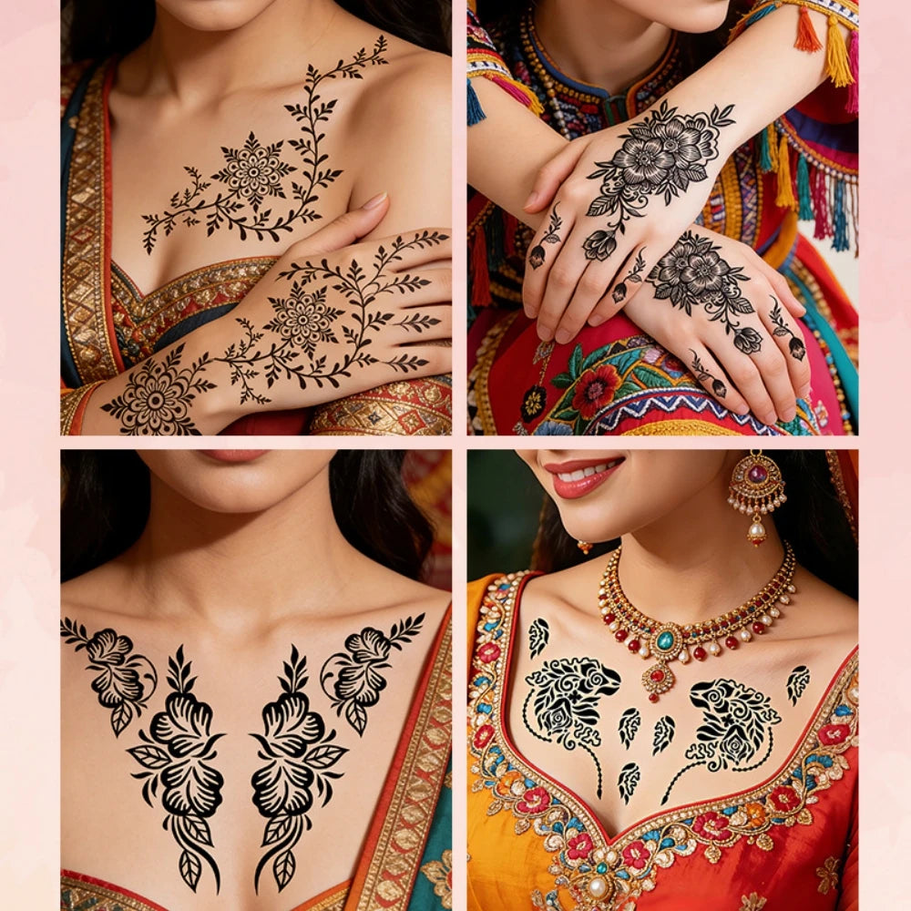 Black Henna Temporary Tattoo – Mandala Mehndi Body Stickers