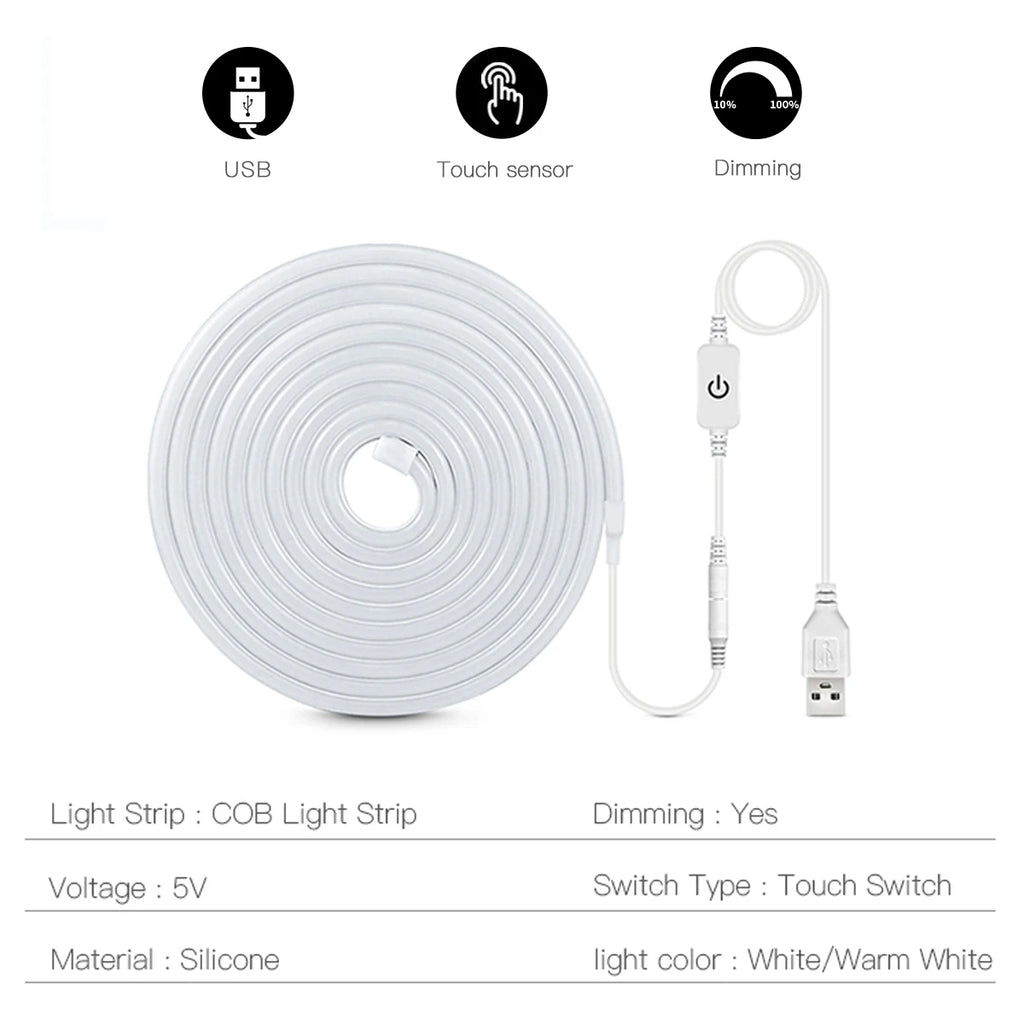 5V USB COB LED Neon Strip Lights 1-5M Waterproof Flexible Neon Tape for Bathroom Cabinet Home Decor Room TV Backlight Oasis Select