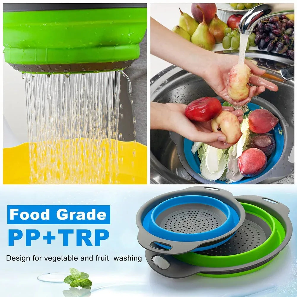 Silicone Folding Drain Basket Fruit Vegetable Washing Basket Foldable Strainer Colander Collapsible Drainer Kitchen Storage Tool Oasis Select