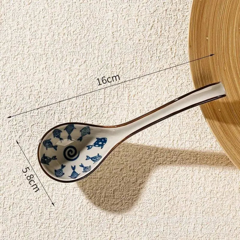 Japanese Blue And White Ceramic Spoon Extended Length For Soup And Noodle Serving Kitchen Tablewear Oasis Select 26