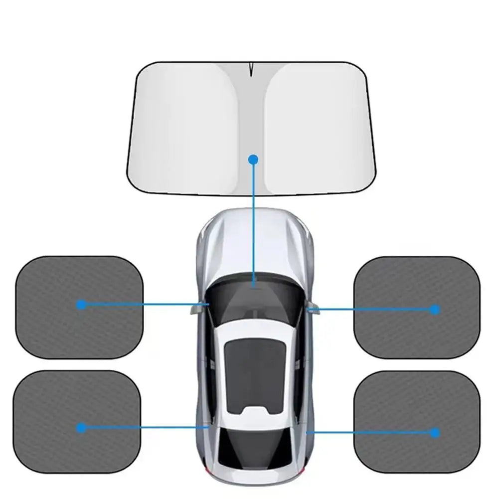 Car Sunshade Kit – Windshield & 4 Side Window UV Curtains