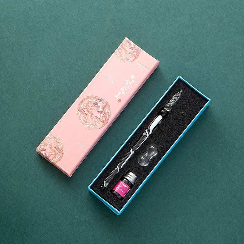 Fantasy glass pen dipped in water, antique style colored ink, crystal signature pen, gift pen dipped in ink set Oasis Select 2