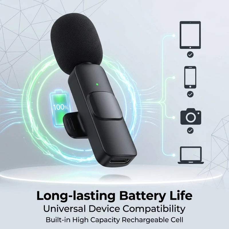 Wireless Lavalier Microphone Audio Video Recording Mini Mic for Type-C Smartphones Vlogging Facebook Videos Audio Recording Oasis Select