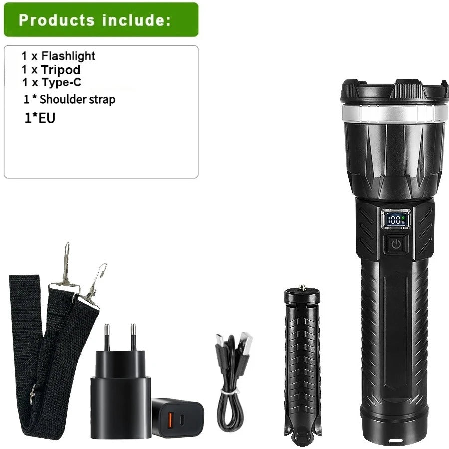 850000000LM High Power LED Flashlight Rechargeable Lamp Tactical Torch Red Blue Warning Light Outdoor Camping Hunting Lantern Oasis Select Super Bright-EU