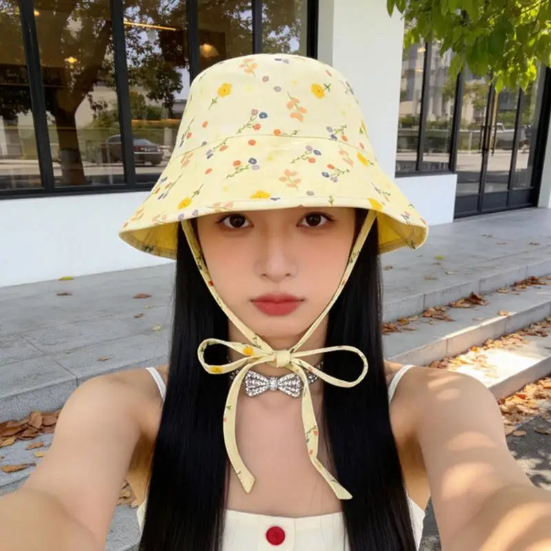 Floral Reversible Bucket Hat Women Sunhat uv차단 шляпа женская от солнца Gorros para el sol de mujer Wide Brim Cap zomer pet dames Oasis Select Yellow