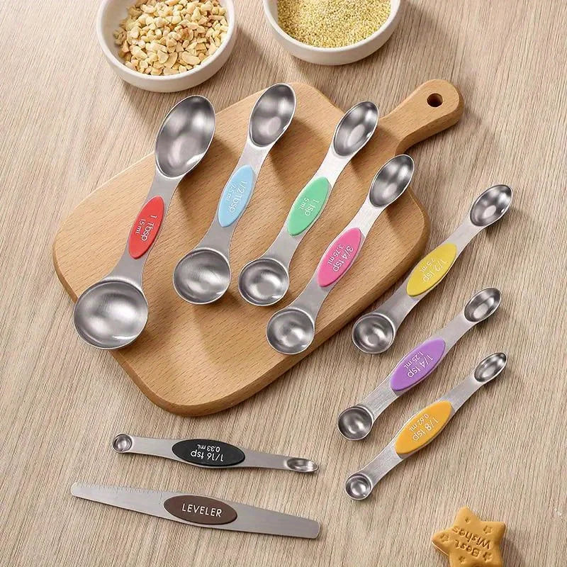 Stainless Steel Double Headed Measuring Spoon 9-piece Set with Magnetic Suction and Scale Measuring Spoon Baking Tool Oasis Select