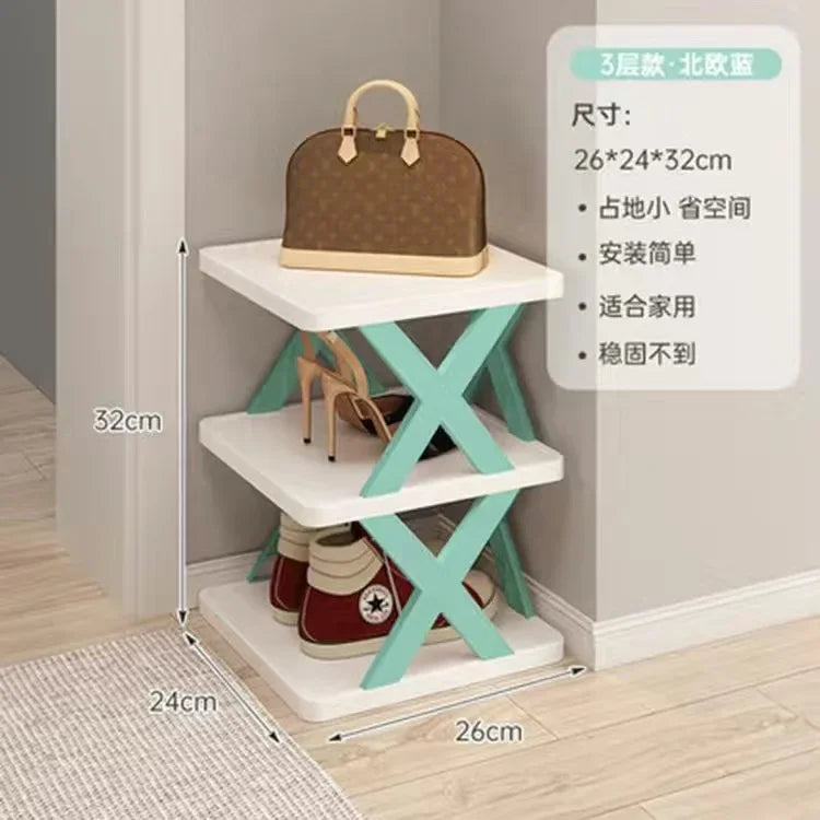 Household Economy Simple Shoe Rack Multi-layer Space Saving Free Installation of Dustproof Folding Plastic Shoe Storage Rack Oasis Select 3 layers Blue